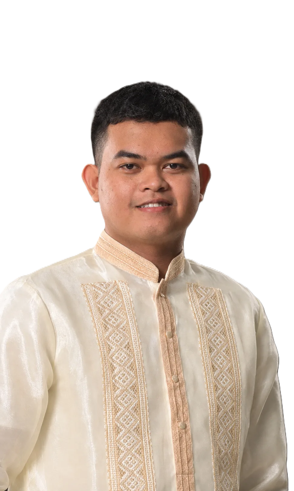 Mark Angel Concina wearing a cream Barong Tagalog